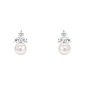 Shell Pearl Stud Earrings with Cubic Zirconia