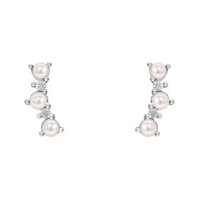 Curved Freshwater Pearl and Cubic Zirconia Crawler Earrings