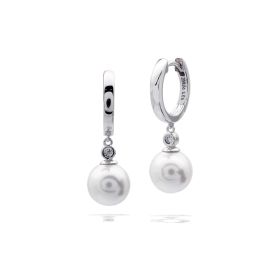 Diamonfire Shell Pearl Drop and Zirconia Hoop Earrings
