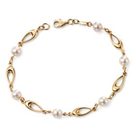 Freshwater Pearl and Oval Link Bracelet in 9ct Gold