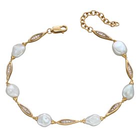 Keshi Pearl and Diamond Station Bracelet in 9ct Gold