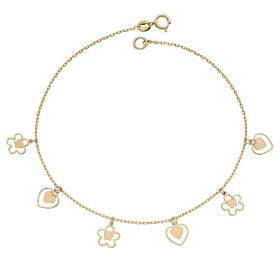 Heart and Flower Charm Bracelet in 9ct Gold