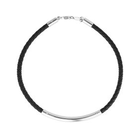 Black Leather Bracelet in 9ct White Gold