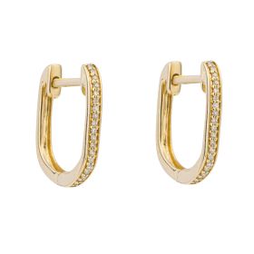 U Shape Pave Diamond Hoop Earrings in 9ct Gold