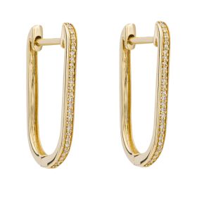 Elongated U Shape Pave Diamond Hoop Earrings in 9ct Gold