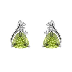 Trillion Peridot Stud Earrings with White Topaz in 9ct White Gold