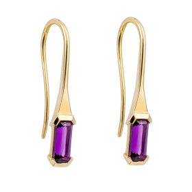 Elongated Purple Amethyst Hook Earrings in 9ct Yellow Gold