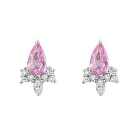 Pink Sapphire Teardrop Stud Earrings with Diamond in 9ct Gold