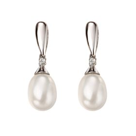 Freshwater Pearl and Diamond Drop Earrings