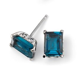 Rectangle London Blue Topaz Earrings in 9ct Gold