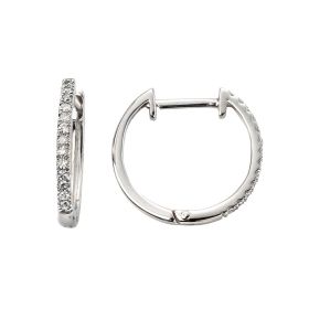 Huggie Hoop Earrings with Pave Diamonds - White Gold