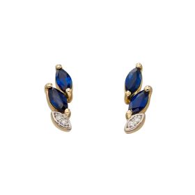 Blue Sapphire and Diamond Marquise Earrings in 9ct Gold