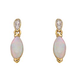 Opal Drop Earrings with Diamond in 9ct Gold