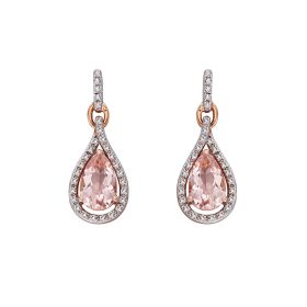 Morganite Teardrop Earrings with Diamond Surround in 9ct Gold