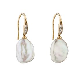 Keshi Pearl Earrings with Diamond Set Hook in 9ct Gold