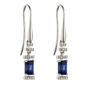 Blue Sapphire Art Deco Drop Earrings with Diamond