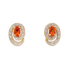 Fire Opal Swirl Earrings with Diamond in 9ct Gold