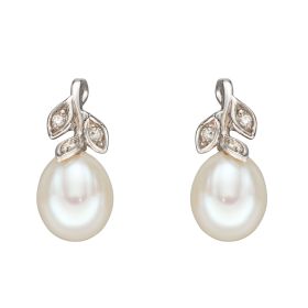 Pearl and Diamond Vine Earrings in 9ct Gold