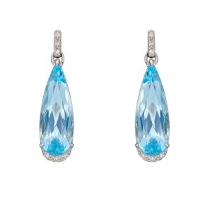 Elongated Blue Topaz Teardrop Earrings with Diamonds