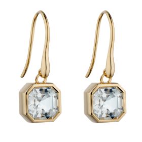 Asscher Cut White Topaz Drop Earrings in 9ct Gold