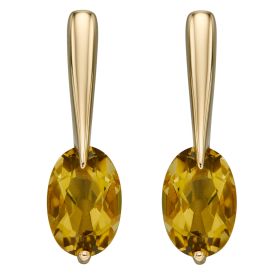 Olive Quartz Long Drop Earrings in 9ct Gold