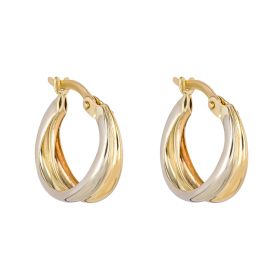 Double Row Hoop Earrings in Mixed Metal in 9ct Gold