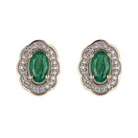 Ornate Emerald and Diamond Stud Earrings in 9ct Gold