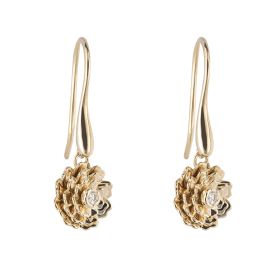 Rotating Peony Flower Drop Earrings with Diamond in 9ct Gold