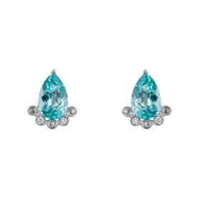 Teardrop Apatite Stud Earrings with Diamond in 9ct Gold