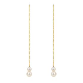 Trace Chain Thread Through Drop Earrings with Pearl in 9ct Gold