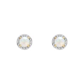 Round Diamond Surround Opal Stud Earrings in 9ct Gold