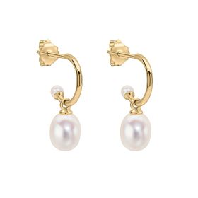 Pearl Detail Half Hoop Earrings in 9ct Gold