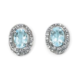 Oval Aquamarine Earrings with Diamond Swirl in 9ct Gold