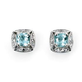 Aquamarine Earrings with Diamond Surround