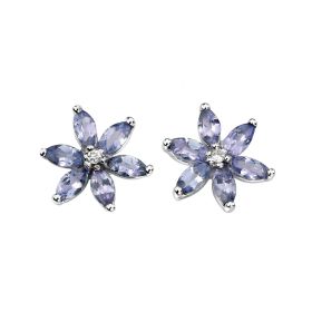 Tanzanite Flower Earrings with Diamond in 9ct Gold