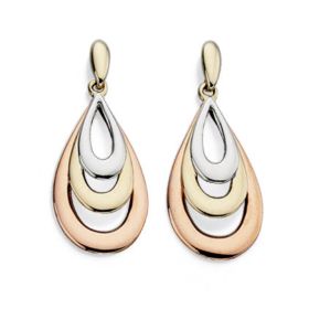 Tri-Metal Teardrop Earrings in 9ct Gold