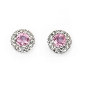 Pink Sapphire Earrings with Diamond Surround in 9ct Gold