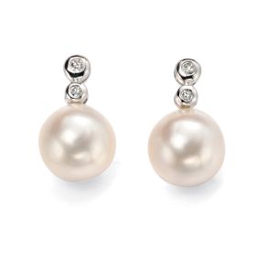 Freshwater Pearl Earrings with Diamonds in 9ct Gold