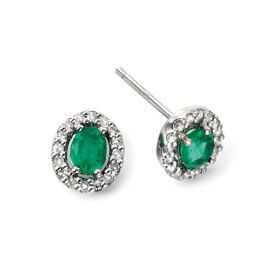 Emerald Earrings with Diamond Cluster Surround