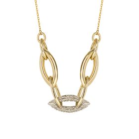 Navette Link Necklace with Diamonds in 9ct Gold