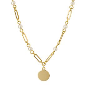 Pearl Station Necklace with Disc in 9ct Gold