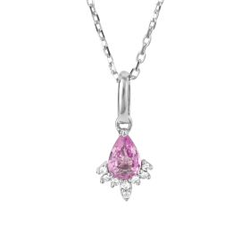 Pink Sapphire Teardrop Pendant with Diamond in 9ct Gold 