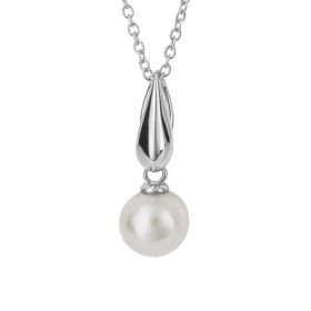 Knife Edge Bale Pearl Pendant in 9ct White Gold