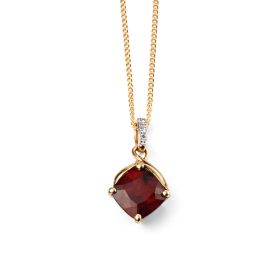 Square Garnet Drop Pendant with Diamond Set Bale in 9ct Gold