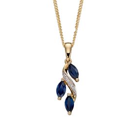 Blue Sapphire and Diamond Marquise Pendant in 9ct Gold