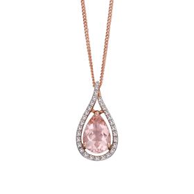 Morganite Teardrop Pendant with Diamond Surround in 9ct Gold