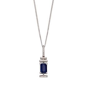 Blue Sapphire Deco Pendant with Diamond