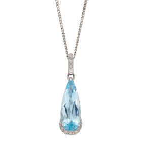 Elongated Blue Topaz Teardrop Pendant with Diamonds