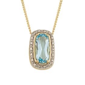 Elongated Blue Topaz and Diamond Surround Pendant in 9ct Gold