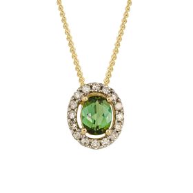 Green Tourmaline with Diamond Surround Pendant in 9ct Gold